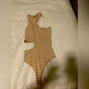 Stripped asymmetrical cutout bodysuit